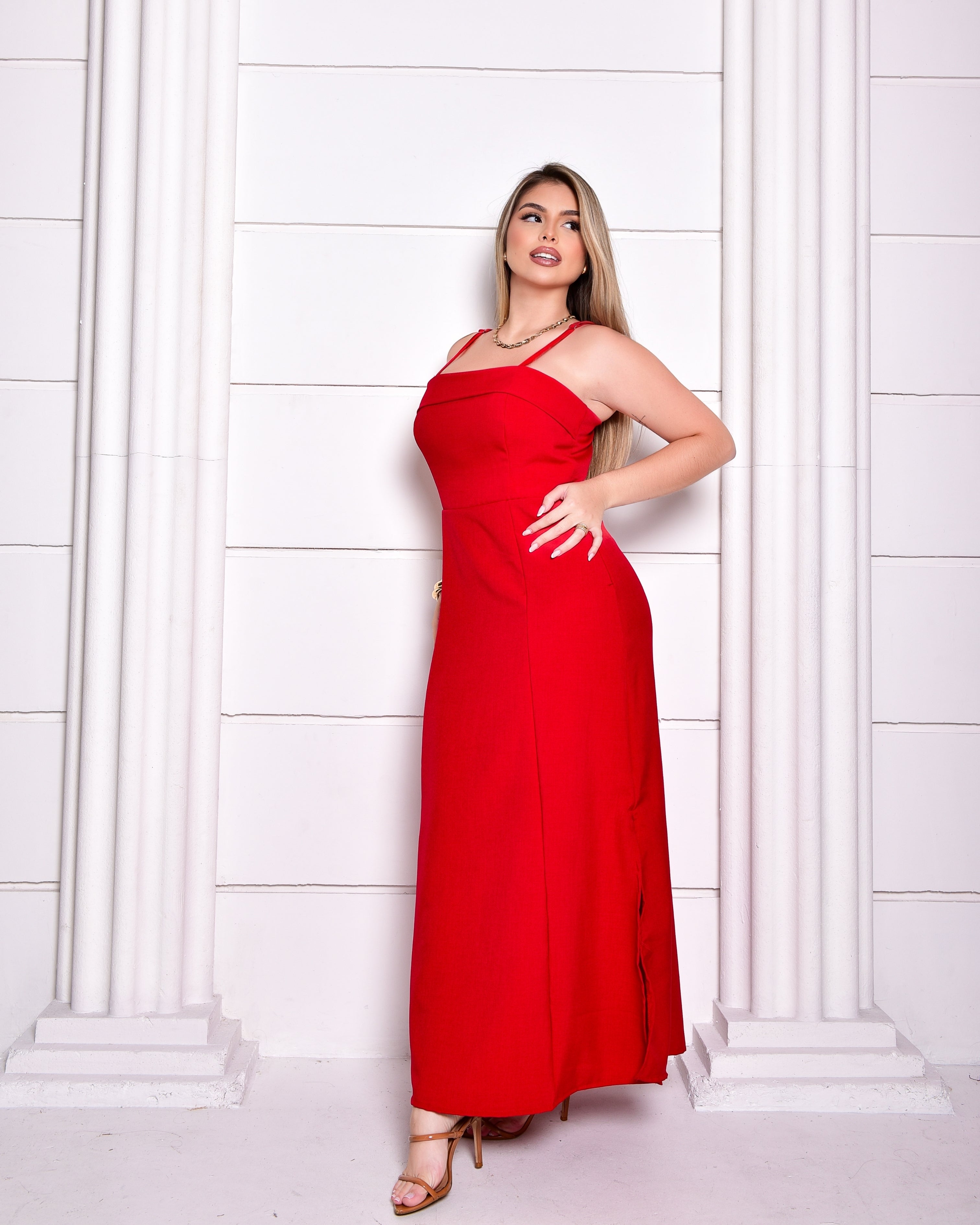 Vestido Midi Isadora de Linhão Feminino Luxo,com Elastex nas Costas C/ Alcinha Verão