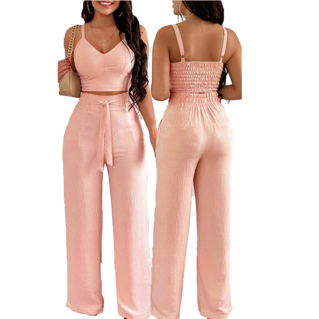 Conjunto feminino duna areia calça pantalona e cropped com bojo Alça regulagem alfaiataria