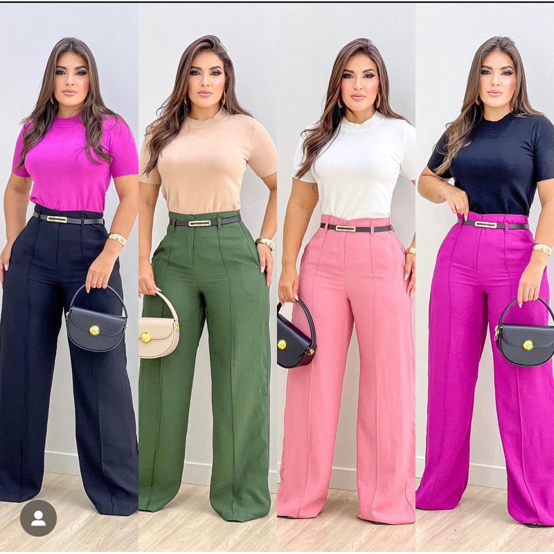 Calça Pantalona Feminina Alfaiataria Anastácia com Bolso