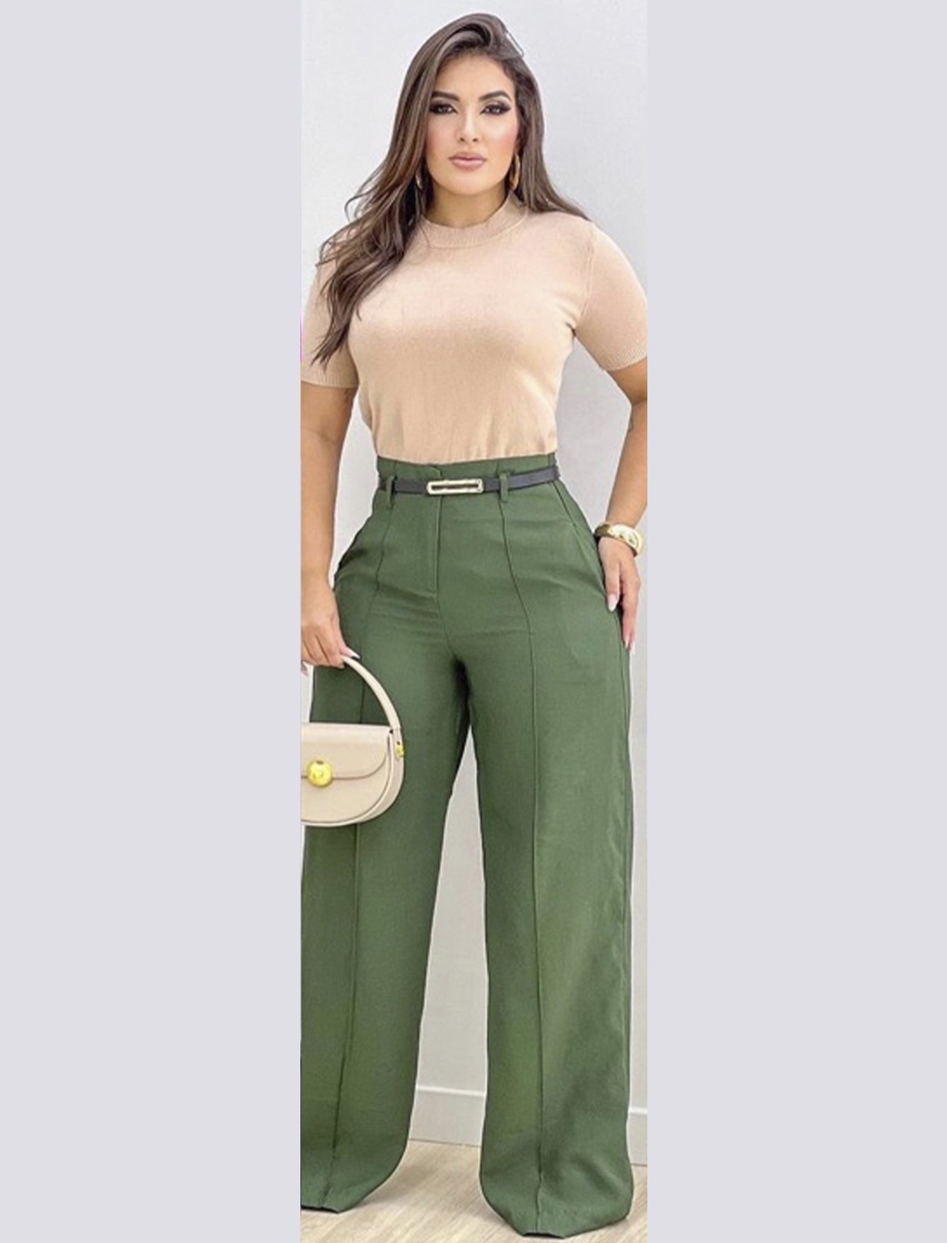 Calça Pantalona Feminina Alfaiataria Anastácia com Bolso