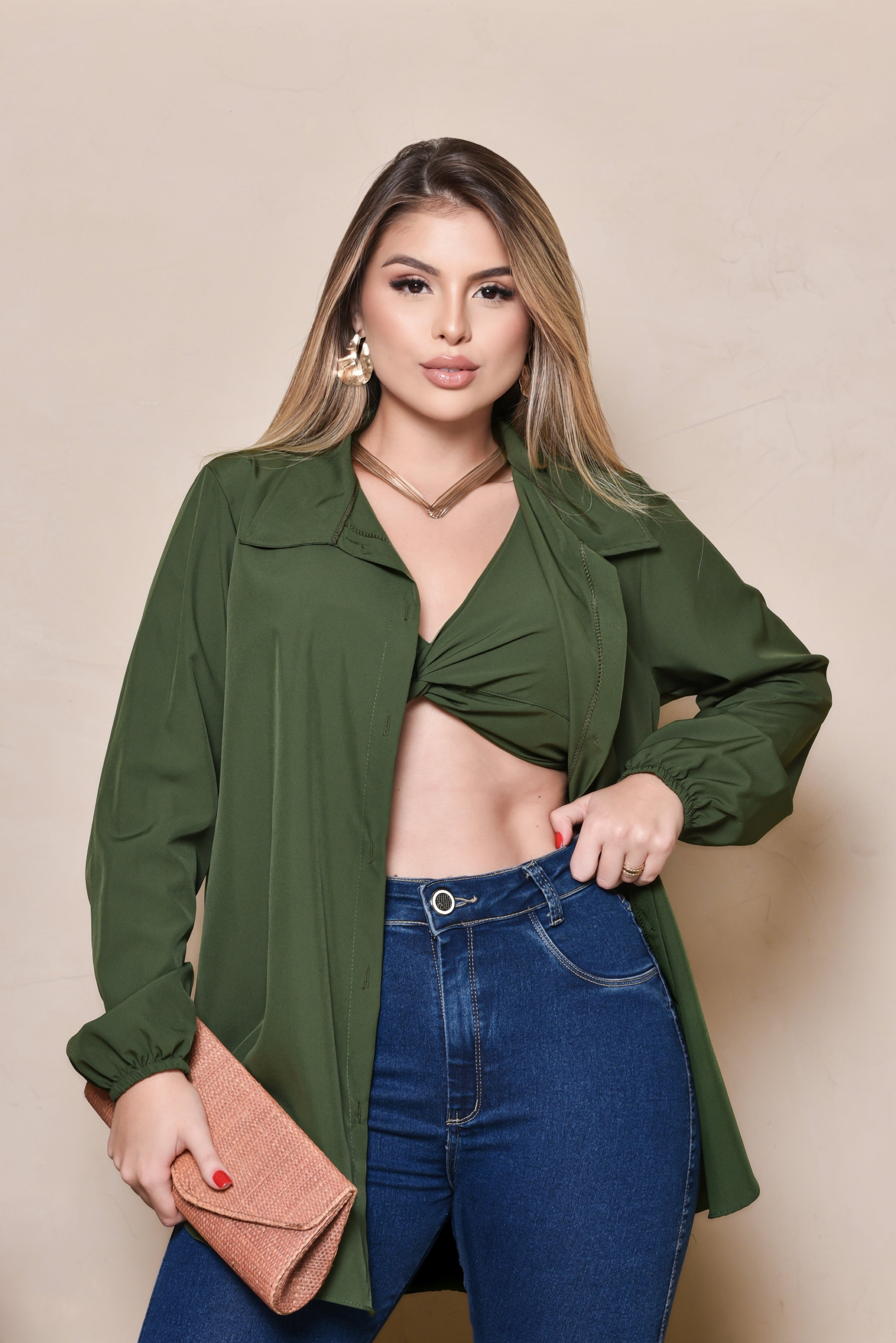 Conjunto Camisa liso é Listrado com cropped elegante Pano Botões na frente Escritório, Festa look perfeito.
