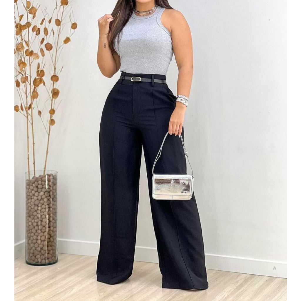 Calça Pantalona Feminina Alfaiataria Anastácia com Bolso