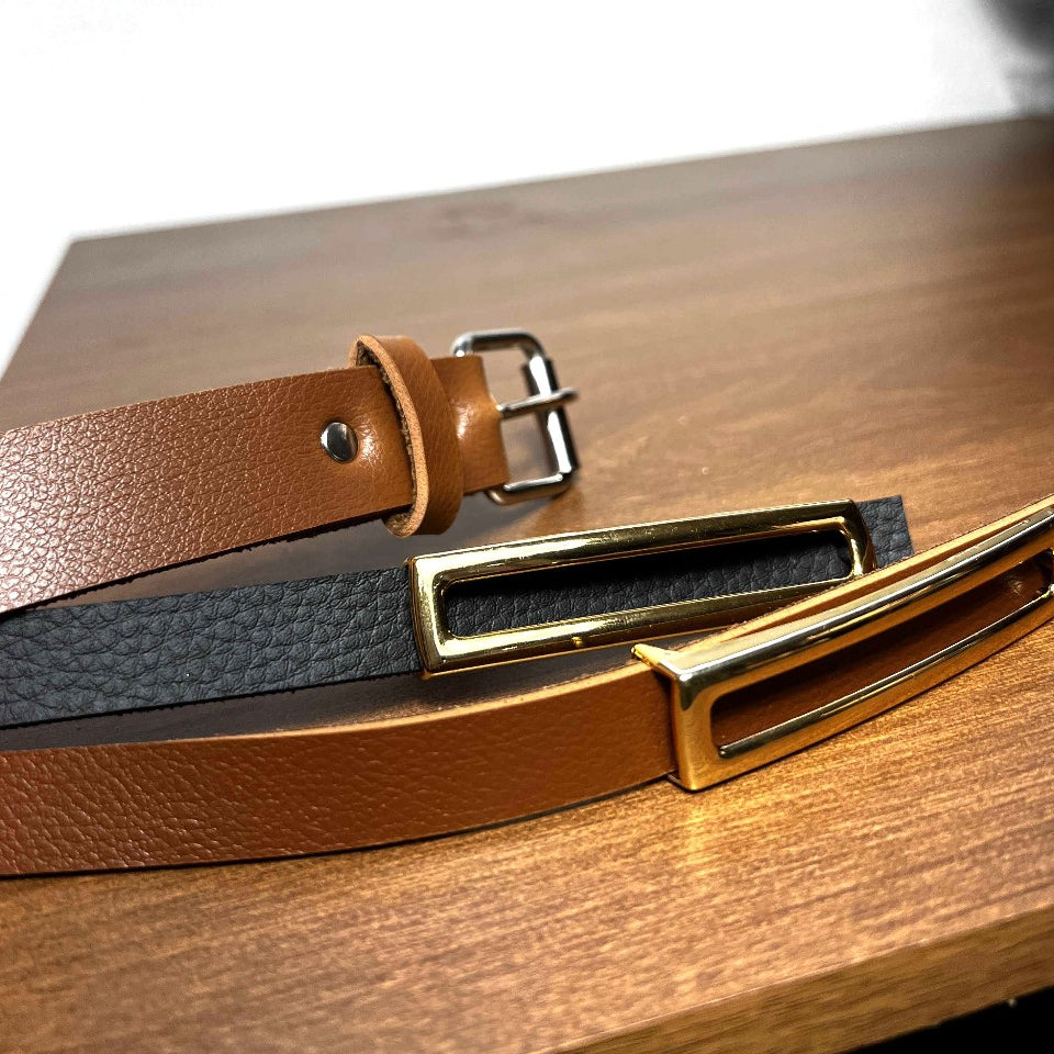 Cinto Feminino Fino com Detalhe em Fivela Dourada Acessório Versátil e Charmoso para o Dia a Dia em Couro Elegante