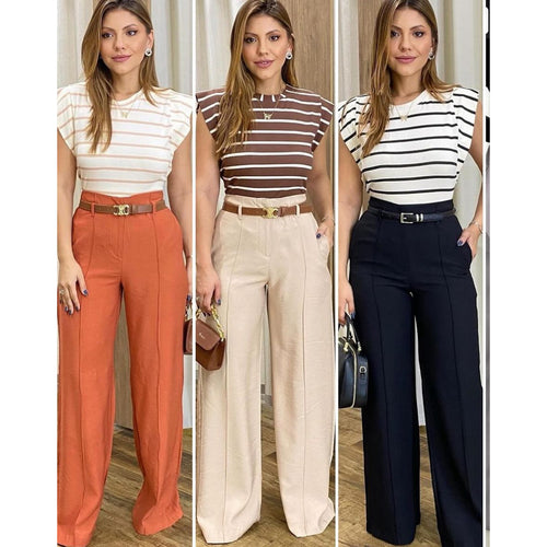 Calça Pantalona Feminina Alfaiataria Anastácia com Bolso